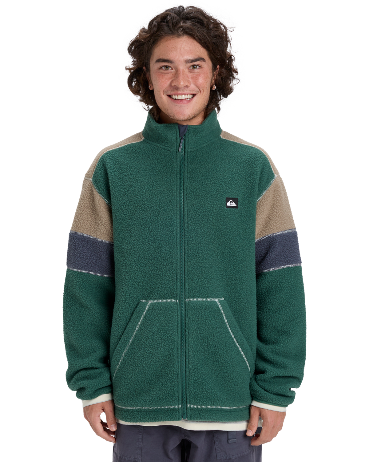 The Quiksilver Mens Clean Coast Block Fleece Jacket in Trekking Green