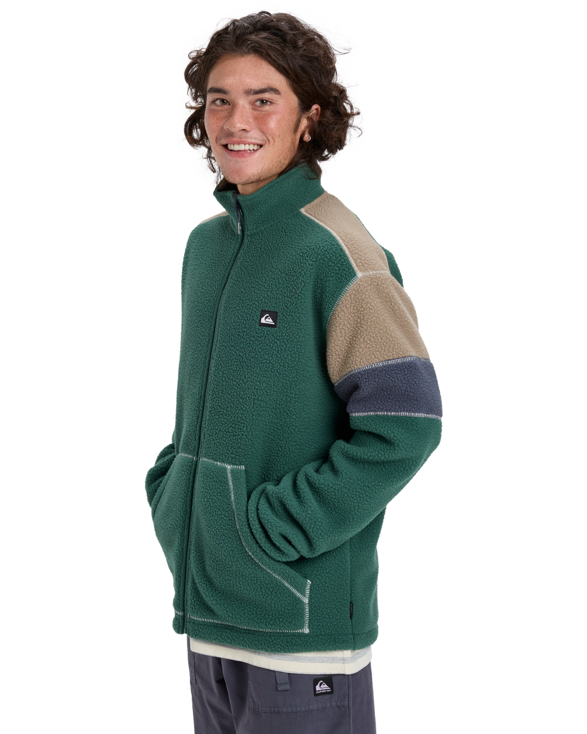 The Quiksilver Mens Clean Coast Block Fleece Jacket in Trekking Green