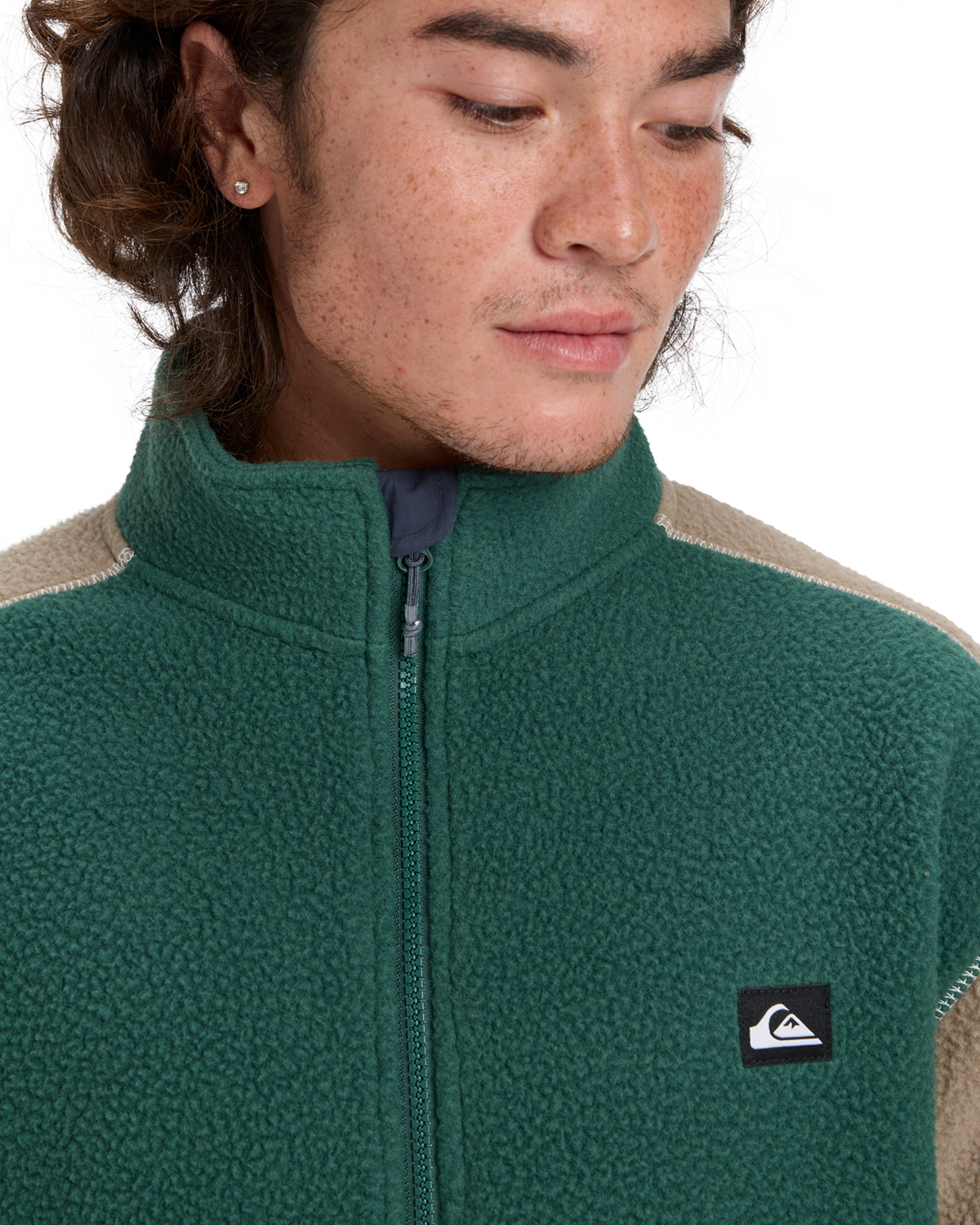 The Quiksilver Mens Clean Coast Block Fleece Jacket in Trekking Green