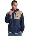 Ocean View Mix Up Hooded Fleece Jacket in Dark Navy