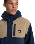 Ocean View Mix Up Hooded Fleece Jacket in Dark Navy