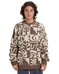 The Quiksilver Mens Hall City Jacquard Jumper in Chocolate Brown Terreau Desert