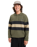 The Quiksilver Mens Cooper Polo Sweatshirt in Loden Green Rugby Polo Stripe