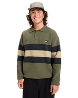 The Quiksilver Mens Cooper Polo Sweatshirt in Loden Green Rugby Polo Stripe