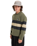The Quiksilver Mens Cooper Polo Sweatshirt in Loden Green Rugby Polo Stripe