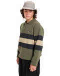 The Quiksilver Mens Cooper Polo Sweatshirt in Loden Green Rugby Polo Stripe