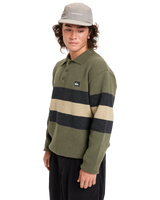 The Quiksilver Mens Cooper Polo Sweatshirt in Loden Green Rugby Polo Stripe