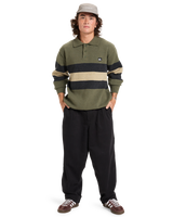 The Quiksilver Mens Cooper Polo Sweatshirt in Loden Green Rugby Polo Stripe