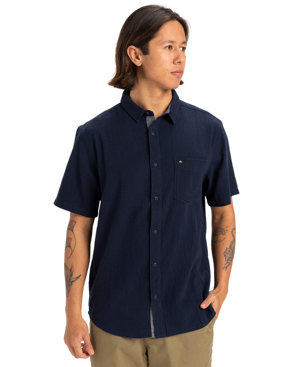 The Quiksilver Mens Time Box Shirt in Dark Navy
