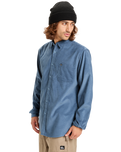 The Quiksilver Mens Smoke Trail Corduroy Shirt in China Blue