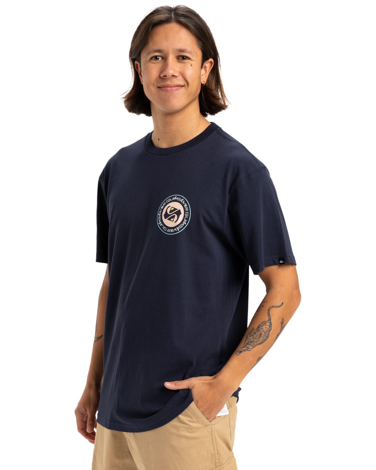 The Quiksilver Mens Circle Back T-Shirt in Dark Navy