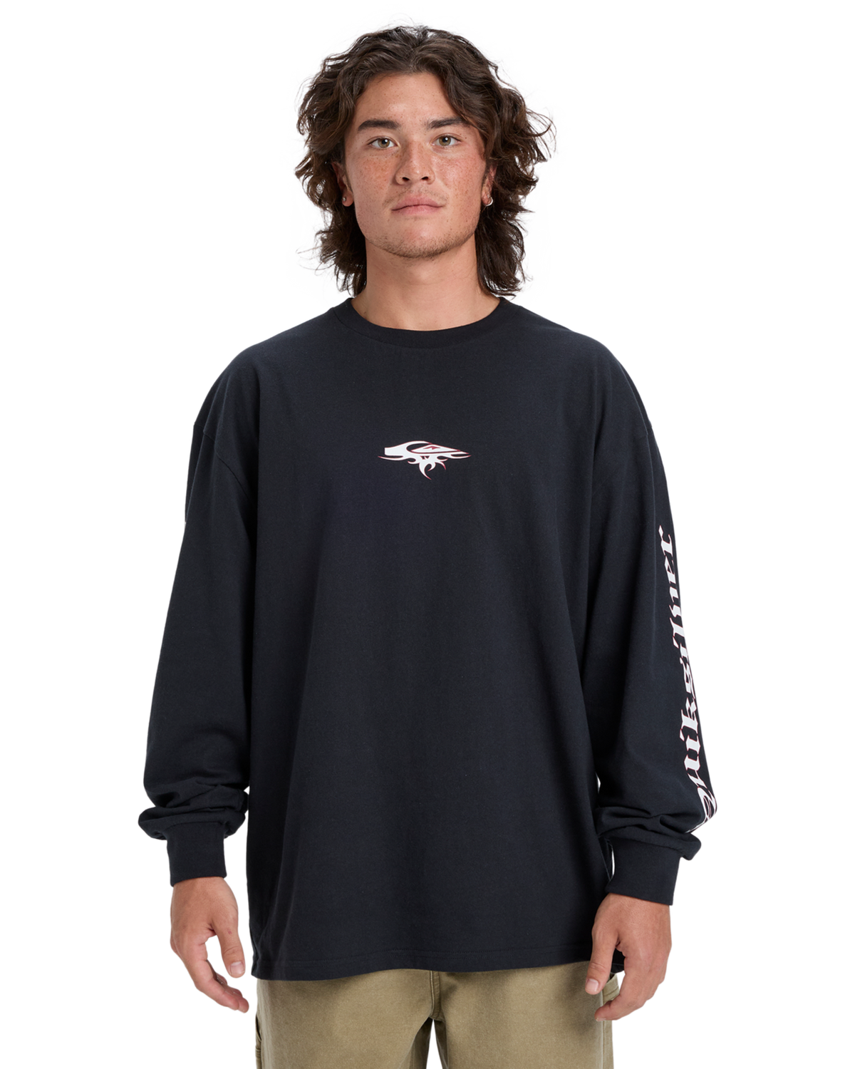 The Quiksilver Mens Mercury Old English Long Sleeve T-Shirt in Black