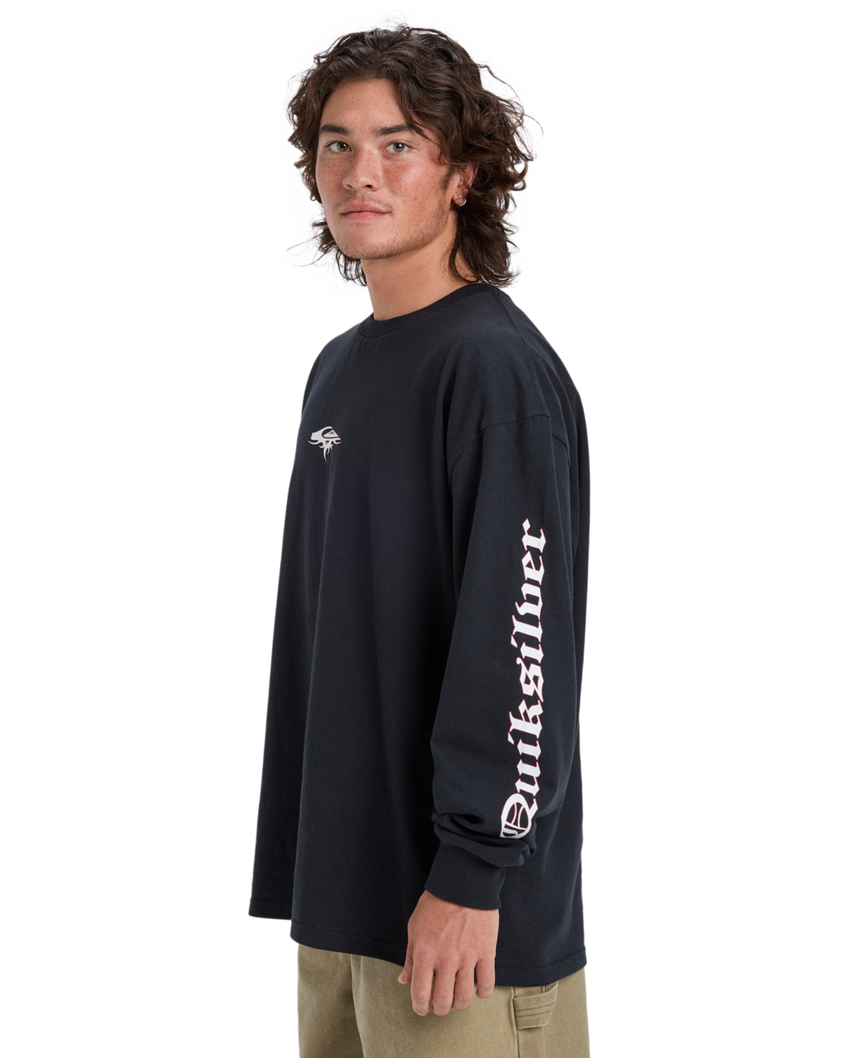 The Quiksilver Mens Mercury Old English Long Sleeve T-Shirt in Black