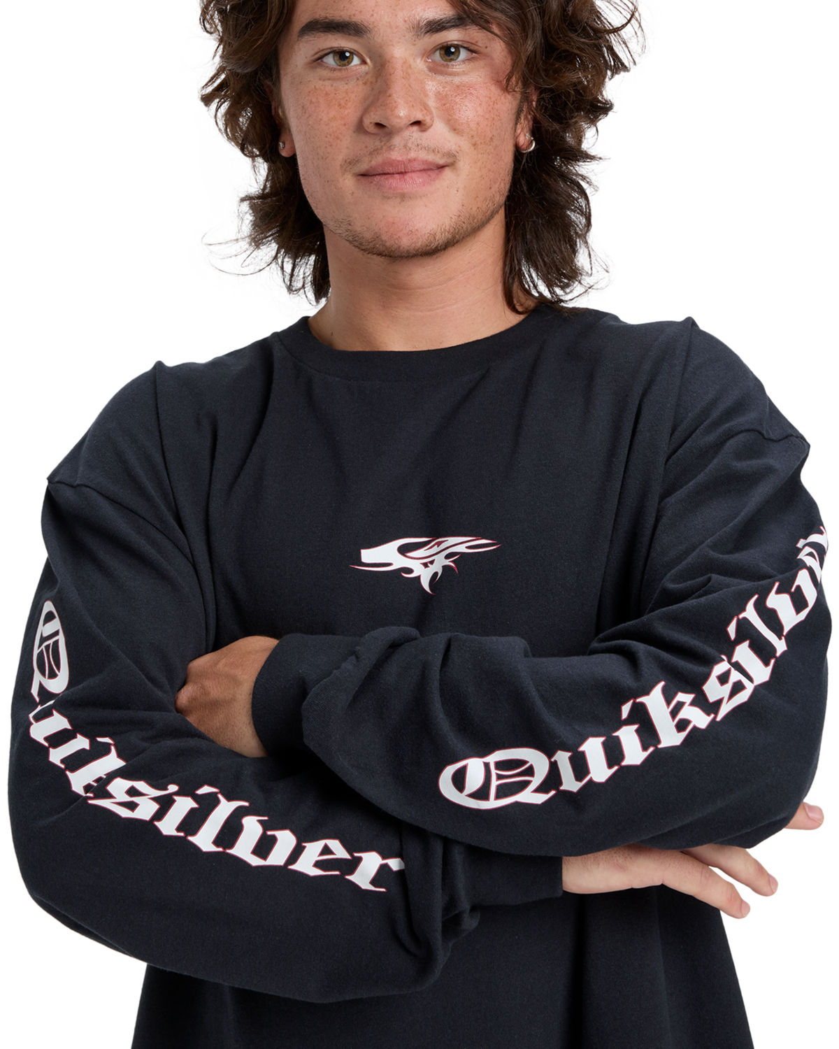 The Quiksilver Mens Mercury Old English Long Sleeve T-Shirt in Black