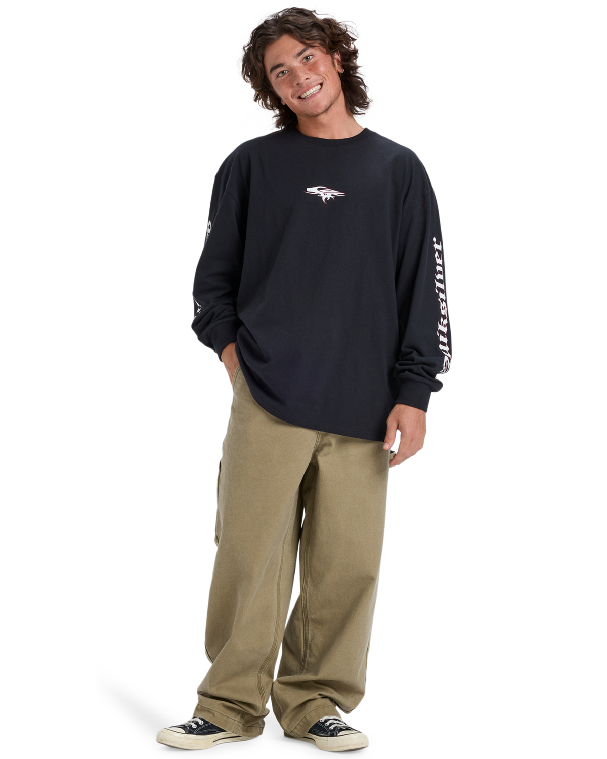 The Quiksilver Mens Mercury Old English Long Sleeve T-Shirt in Black