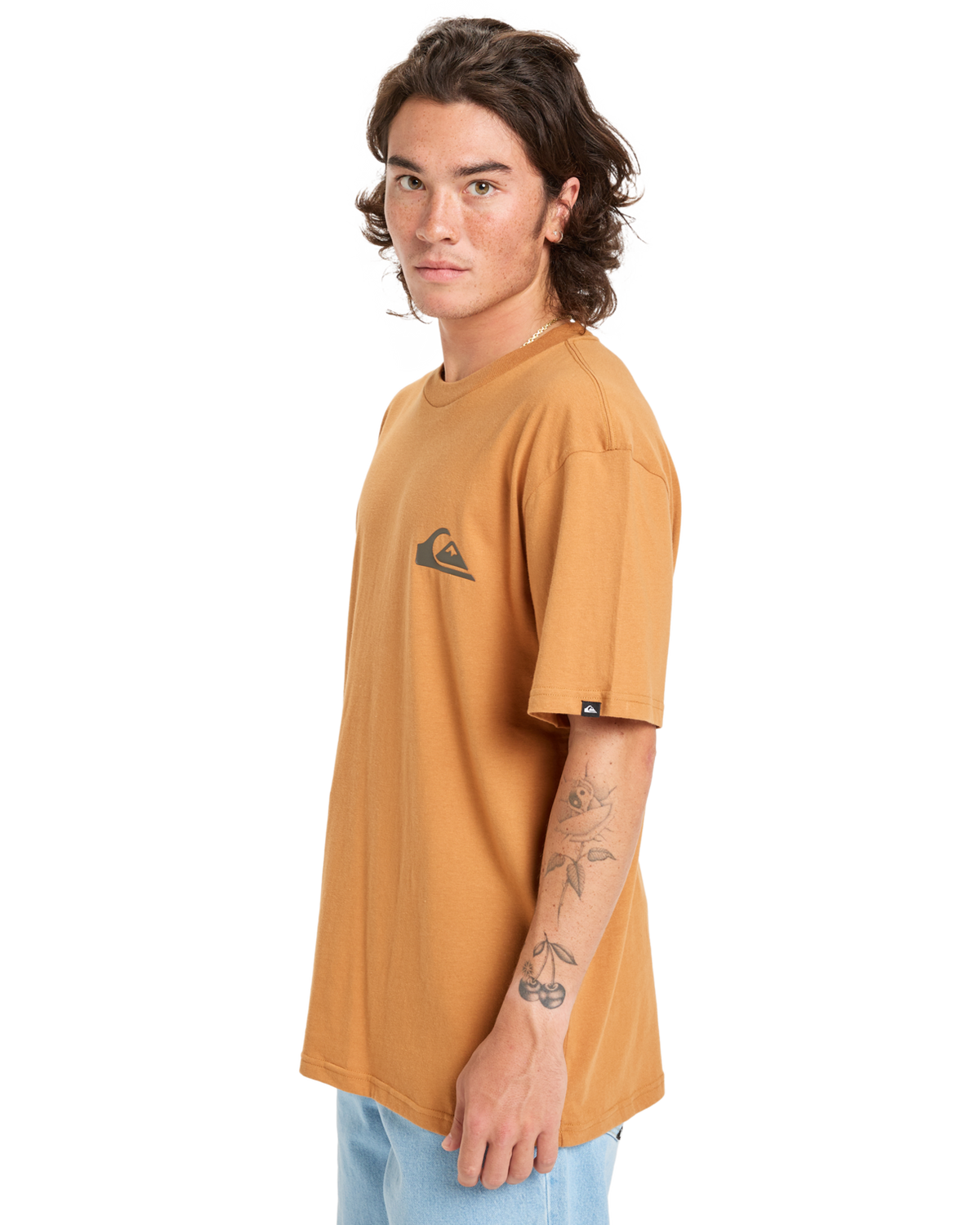 The Quiksilver Mens EV Mini Logo T-Shirt in Almond