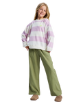The Roxy Girls Girls Little Things Sweatshirt in Crocus Petal Strictly Stripe