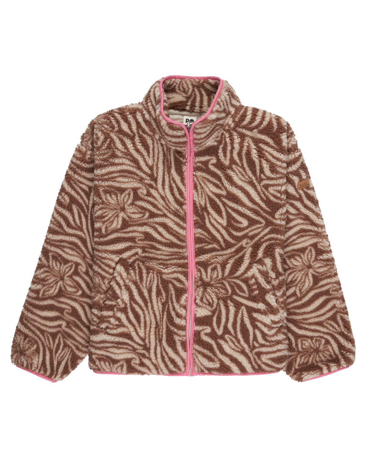 The Roxy Girls Girls Like Electricity Zip Fleece Jacket in Parchment Animal Floral Big