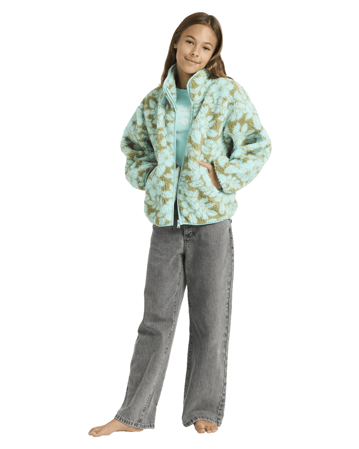 Girls Like Electricity Fleece Jacket in Oil Green