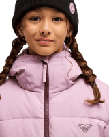 The Roxy Girls Girls Snowyhill Technical Puffer Jacket in Discreet Mauve