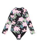 The Roxy Girls Girls Shadow Floral Onesie Swimsuit in Anthracite Shadow Floral