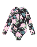 The Roxy Girls Girls Shadow Floral Onesie Swimsuit in Anthracite Shadow Floral
