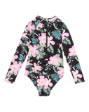 The Roxy Girls Girls Shadow Floral Onesie Swimsuit in Anthracite Shadow Floral