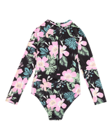 The Roxy Girls Girls Shadow Floral Onesie Swimsuit in Anthracite Shadow Floral