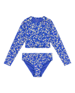 The Roxy Girls Girls Shadow Floral Crop Lycra Bikini Set in Dazzling Blue Coastline Ditsy