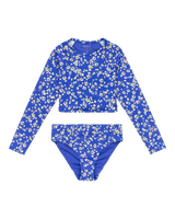 The Roxy Girls Girls Shadow Floral Crop Lycra Bikini Set in Dazzling Blue Coastline Ditsy