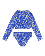 The Roxy Girls Girls Shadow Floral Crop Lycra Bikini Set in Dazzling Blue Coastline Ditsy