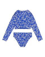 The Roxy Girls Girls Shadow Floral Crop Lycra Bikini Set in Dazzling Blue Coastline Ditsy