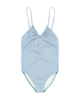 The Roxy Girls Girls Gingham One Piece Swimsuit in Egret Check Me Out Mini