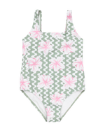 The Roxy Girls Girls Party Waves One Piece 2 Swimsuit in Basil Party Waves