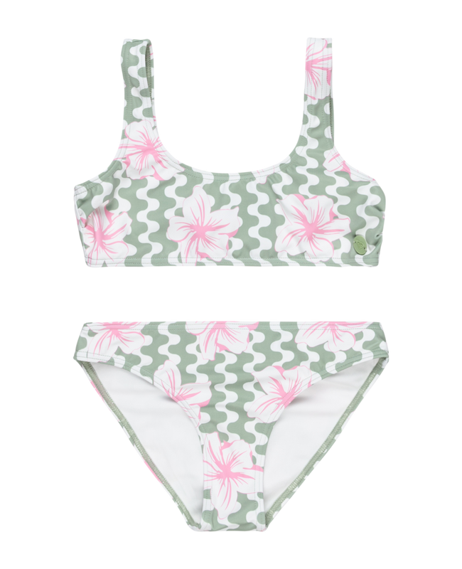 The Roxy Girls Girls Party Waves 2 Bralette Bikini Set in Basil Party Waves