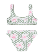 The Roxy Girls Girls Party Waves 2 Bralette Bikini Set in Basil Party Waves