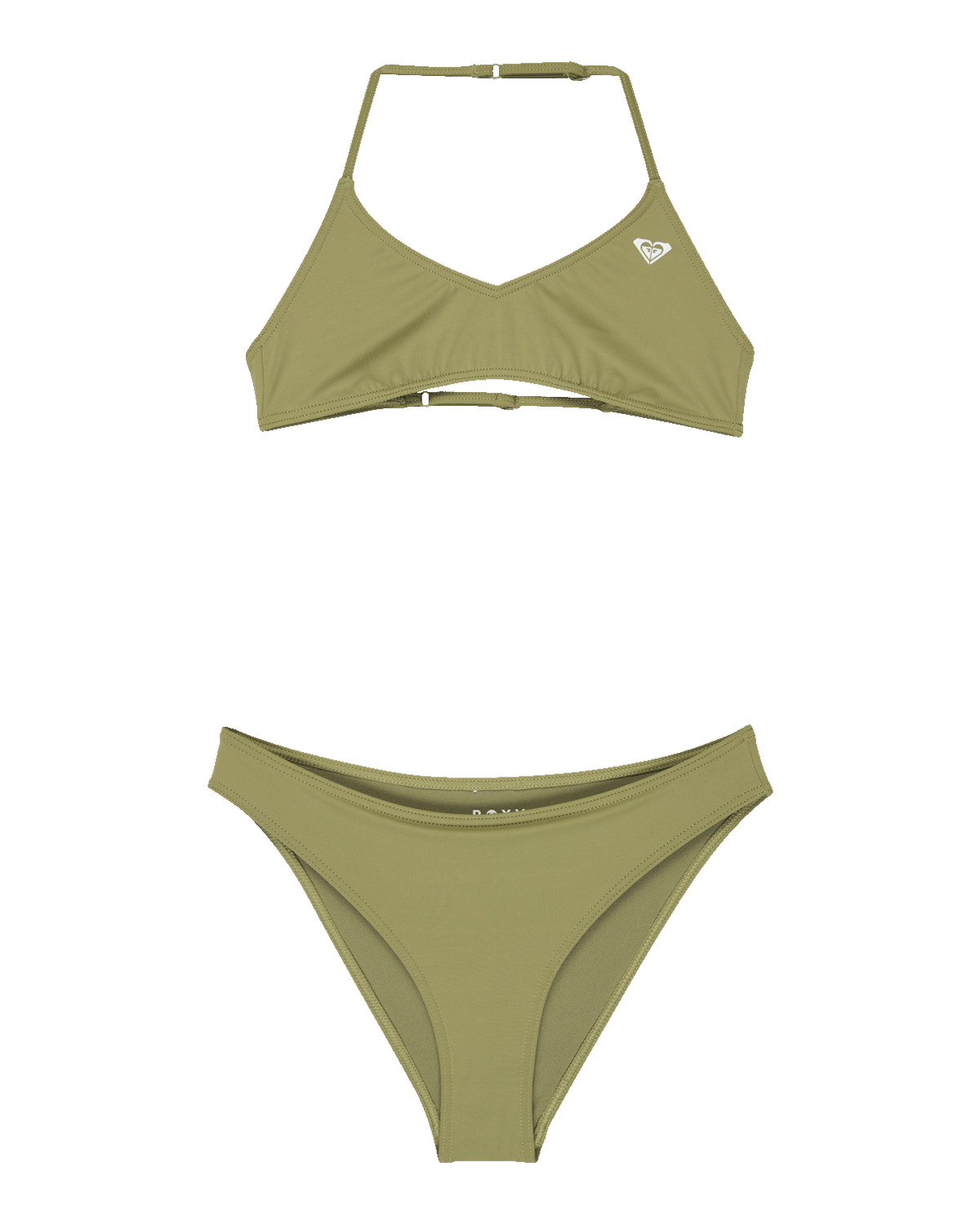 Girls Solid Active Tri Bikini Set in Oil Green