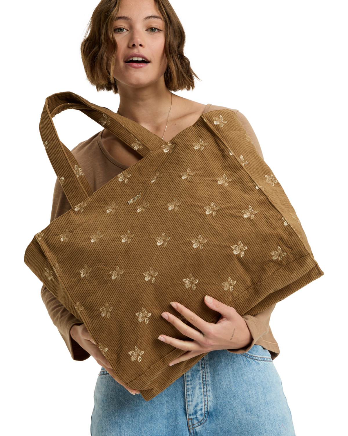 The Roxy Feeling Embroidery Beach Bag in Woodsmoke