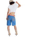 Cool Girl Longline Denim Shorts in Surf Wash
