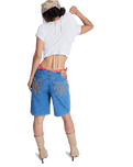 Cool Girl Longline Denim Shorts in Surf Wash