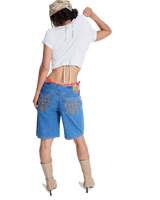Cool Girl Longline Denim Shorts in Surf Wash