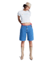 Cool Girl Longline Denim Shorts in Surf Wash