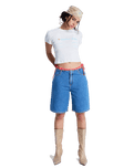 Cool Girl Longline Denim Shorts in Surf Wash