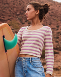 The Roxy Womens Moon Bay Top in Parchment Sunset Stripe
