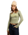 The Roxy Womens Candied Coastline Long Sleeve Top in Oil Green