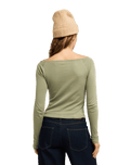 The Roxy Womens Candied Coastline Long Sleeve Top in Oil Green