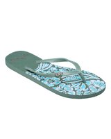 New Viva Printed Flip Flops in Oil Green