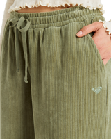 The Roxy Womens Lekeitio Knit Corduroy Trousers in Oil Green
