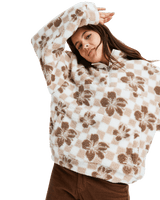 The Roxy Womens Jive Talking Bonded Half Zip Fleece Jacket in Egret Hibi Square