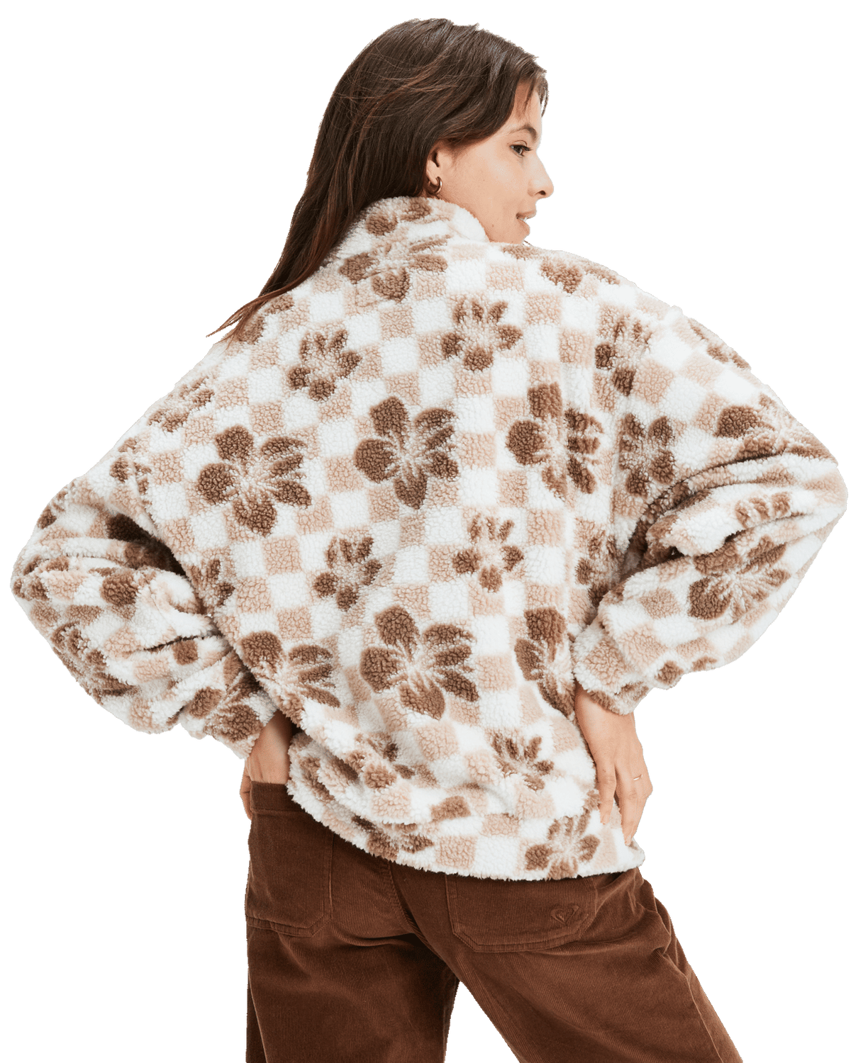 The Roxy Womens Jive Talking Bonded Half Zip Fleece Jacket in Egret Hibi Square